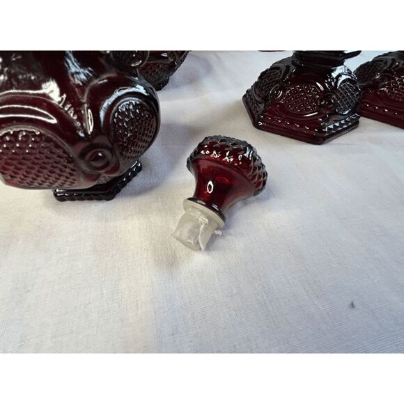 Avon 1876 Cape Cod Ruby Red Eight Piece Mixed Lot, Decanters, Candle Holders - Picture 7 of 11